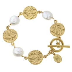 Bee + Coin Pearl Bracelet|Susan Shaw Outlet
