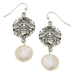 Bee Intaglio + Pearl Drop Earrings|Susan Shaw