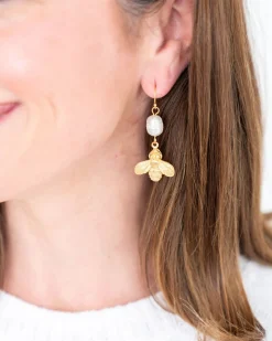 Bee + Pearl Wire Drop Earrings|Susan Shaw Sale
