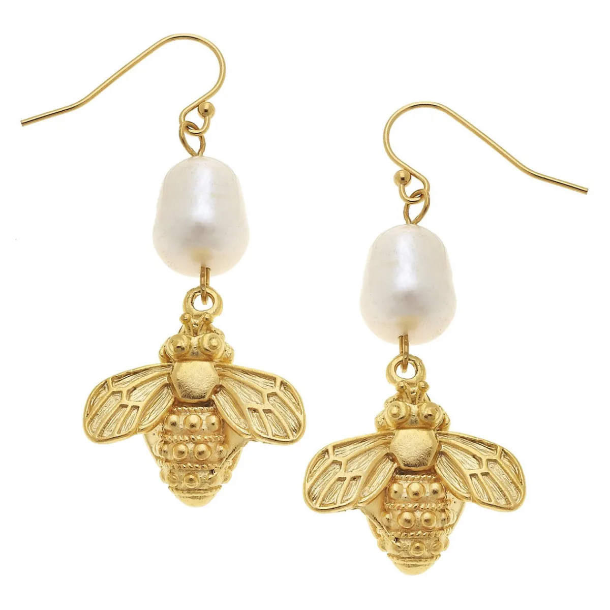 Bee + Pearl Wire Drop Earrings|Susan Shaw Sale