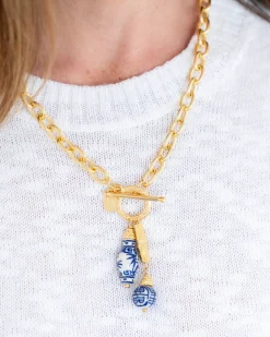 Blue & White Bamboo Toggle Necklace|Susan Shaw