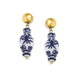 Blue & White Ginger Jar Drop Earrings|Susan Shaw Hot