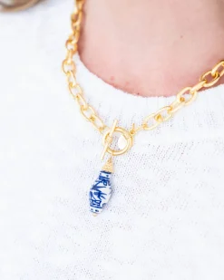 Blue & White Ginger Jar Toggle Necklace|Susan Shaw Clearance