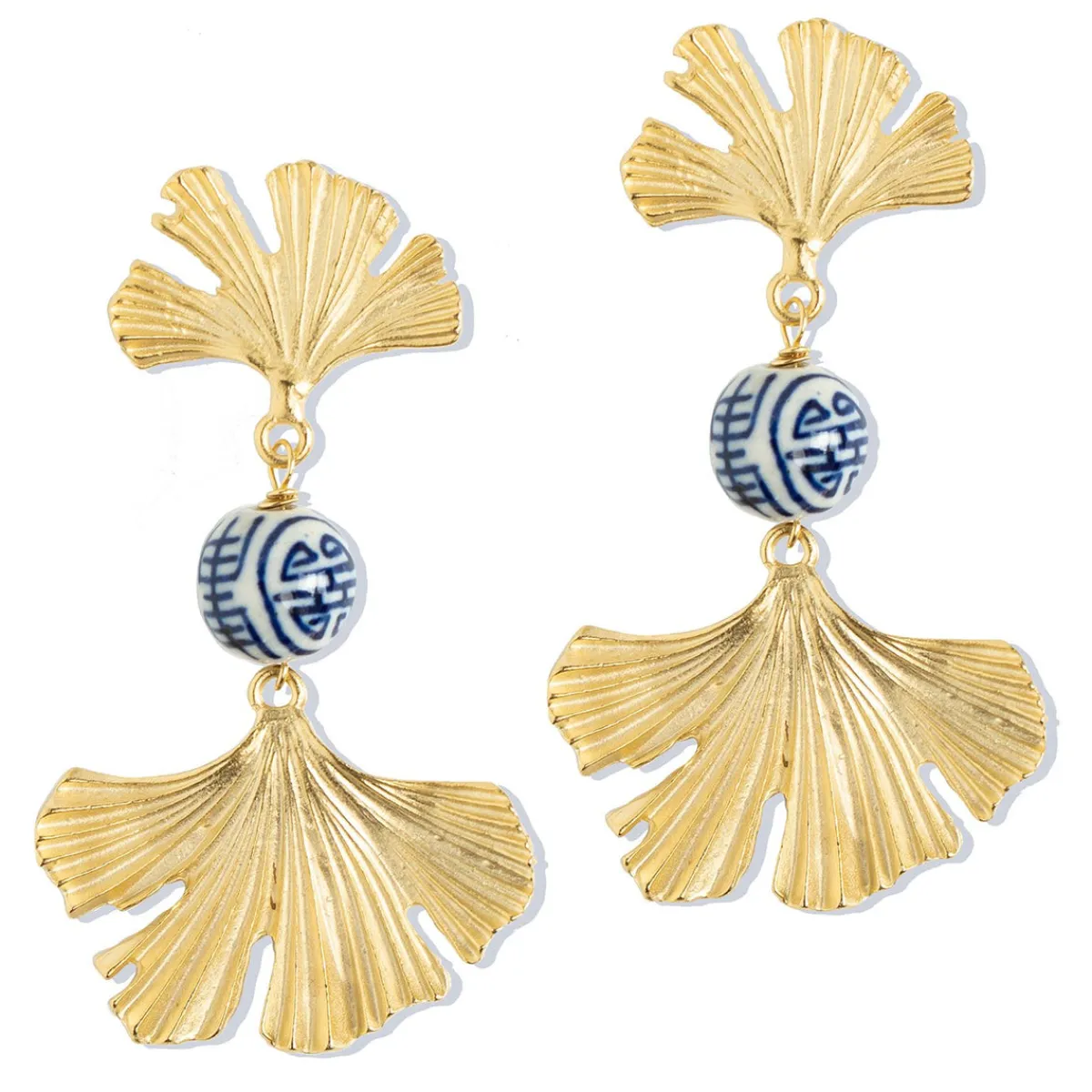 Blue & White Ginkgo Earrings|Susan Shaw Online