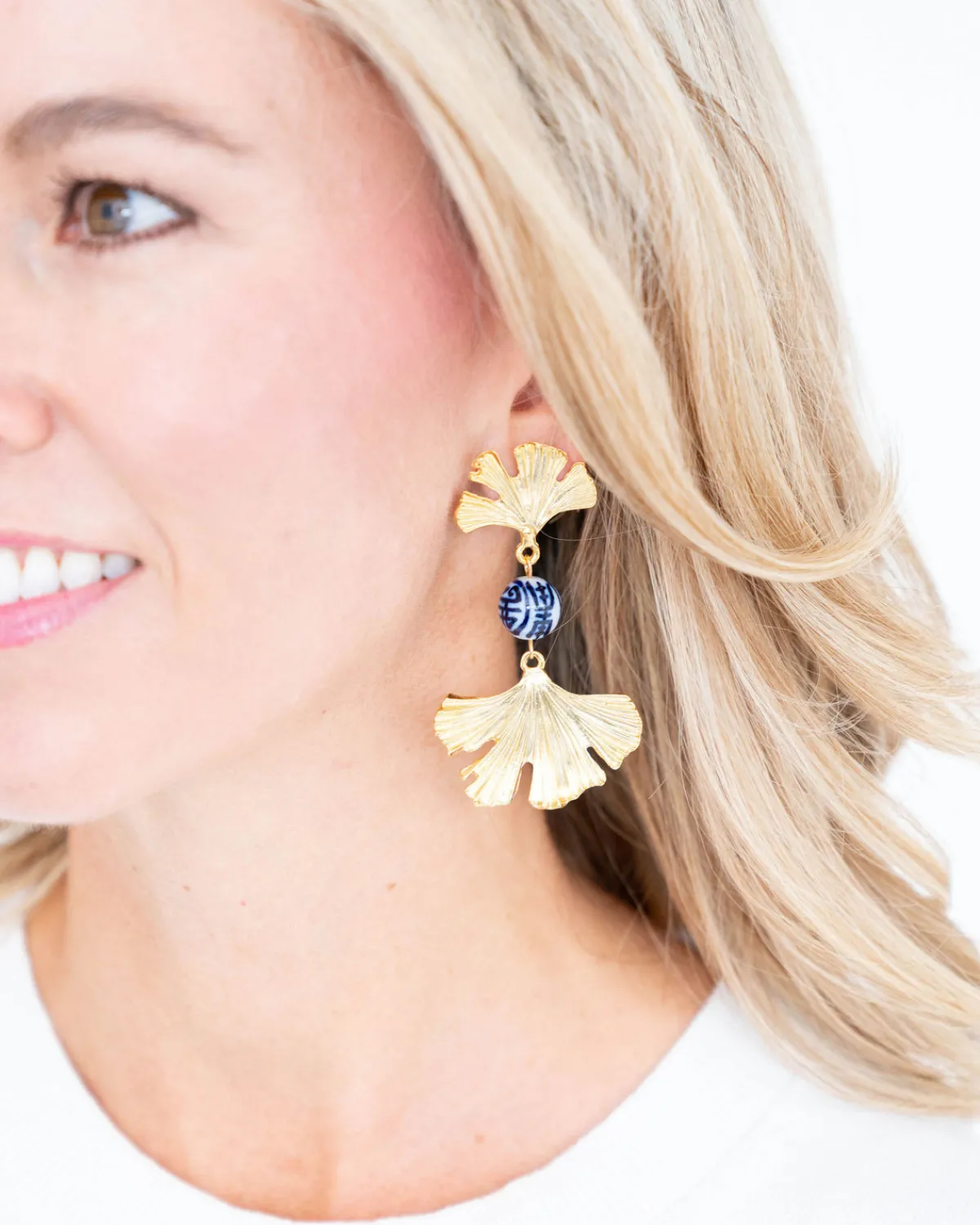Blue & White Ginkgo Earrings|Susan Shaw Online