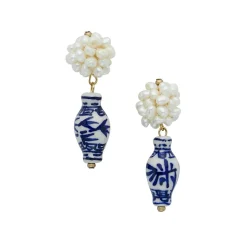 Blue & White Pearl Cluster Drops|Susan Shaw Outlet
