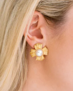 Braided Cross Pearl Studs|Susan Shaw