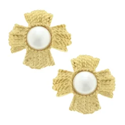 Braided Cross Pearl Studs|Susan Shaw