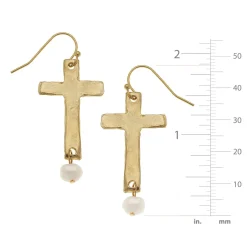 Cross + Pearl Drop Earrings|Susan Shaw