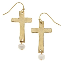 Cross + Pearl Drop Earrings|Susan Shaw