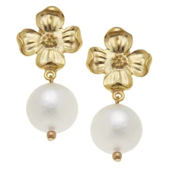 Dogwood Cotton Pearl Drop Earrings|Susan Shaw Online
