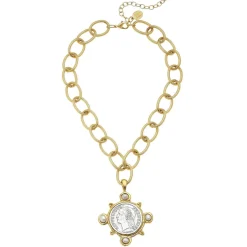 French Coin + Freshwater Pearl Necklace|Susan Shaw Outlet