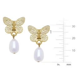 Gold Butterfly + Pearl Drop Earrings|Susan Shaw Discount