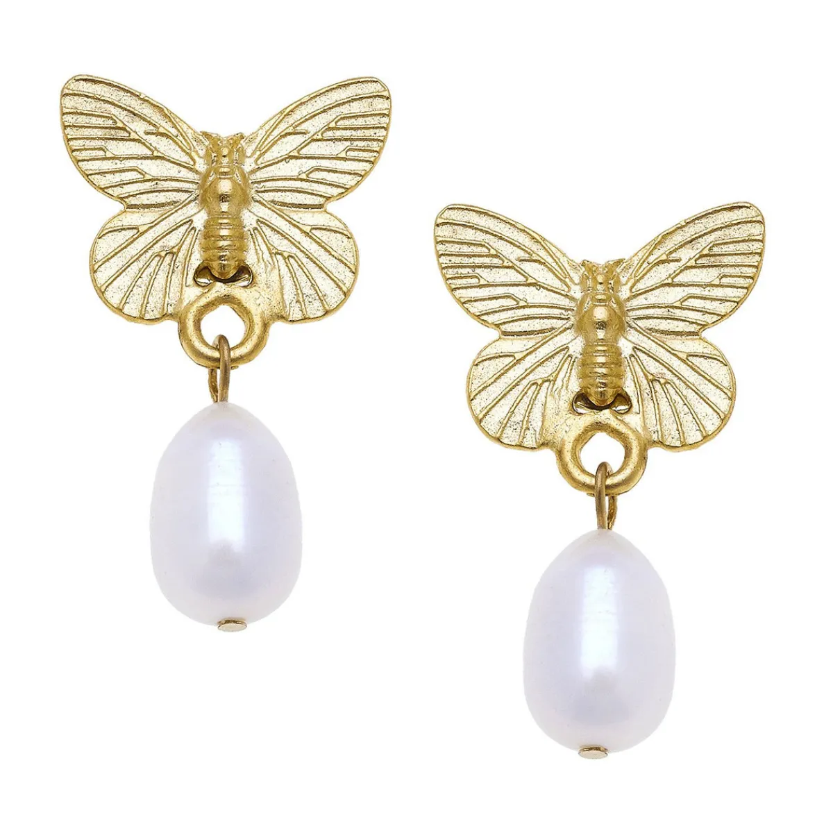 Gold Butterfly + Pearl Drop Earrings|Susan Shaw Discount