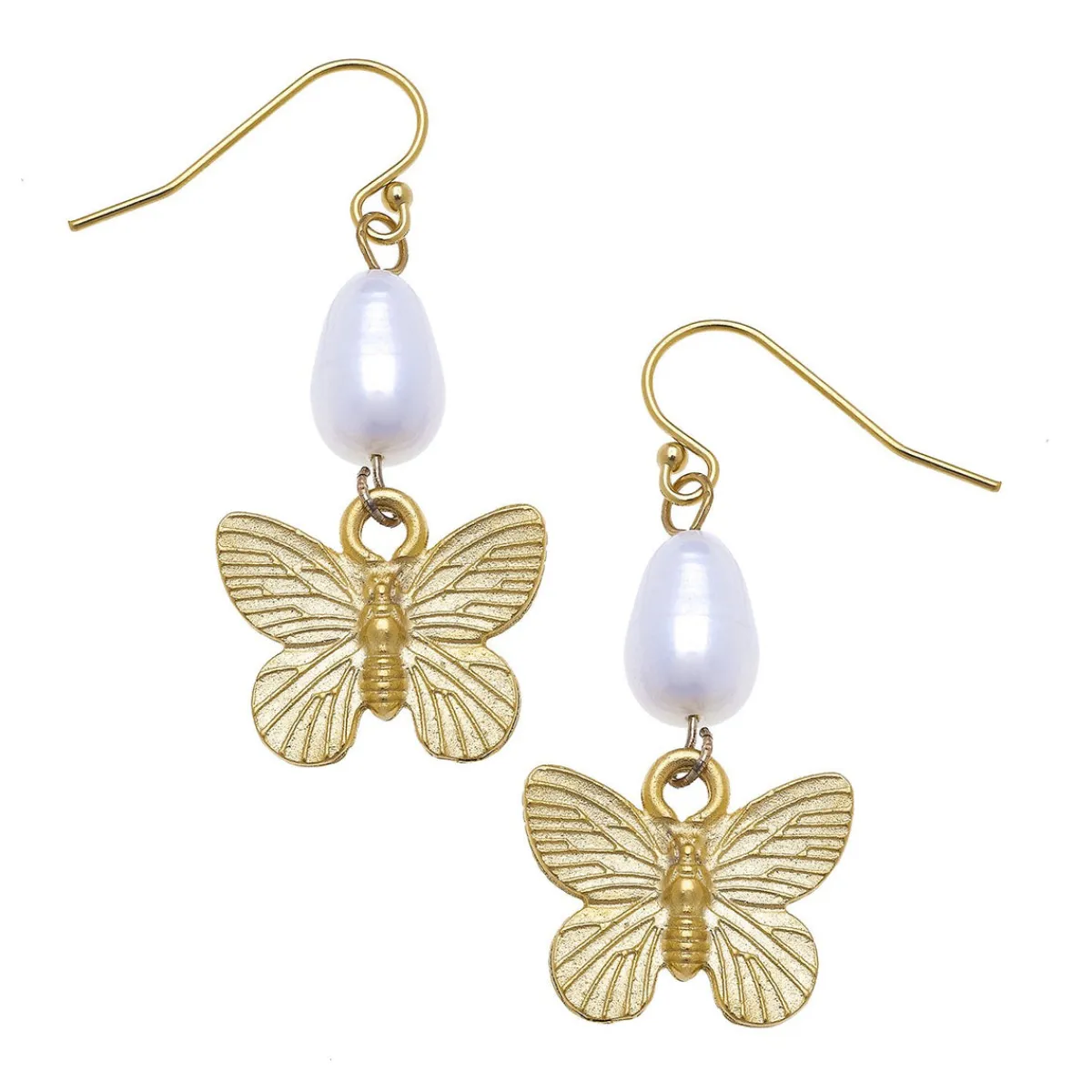 Gold Butterfly + Pearl Tier Earrings|Susan Shaw Outlet