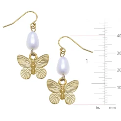 Gold Butterfly + Pearl Tier Earrings|Susan Shaw Outlet