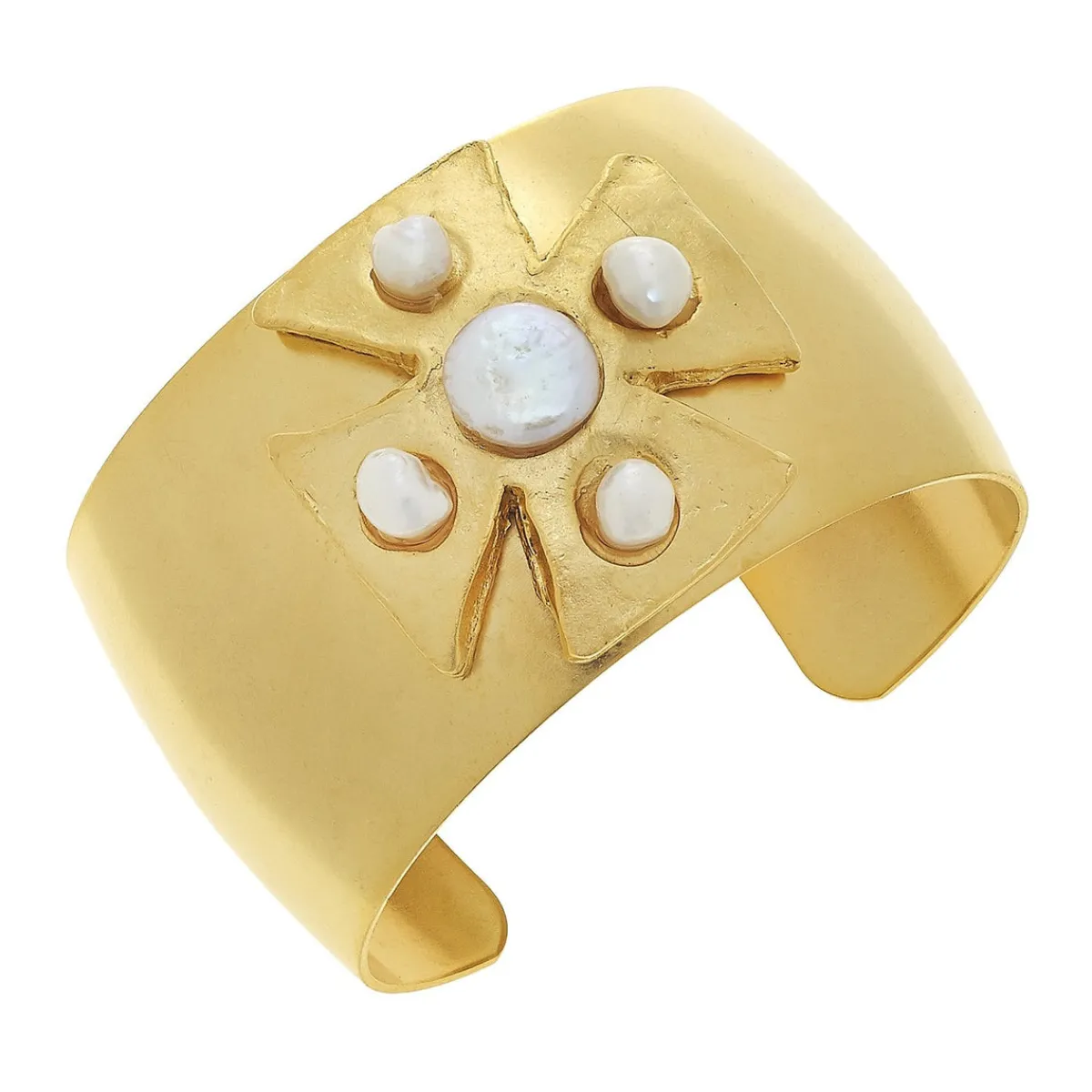 Gold + Pearl Maltese Cross cuff|Susan Shaw Online