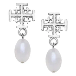 Jerusalem Cross Drop Pearl Earrings|Susan Shaw Best