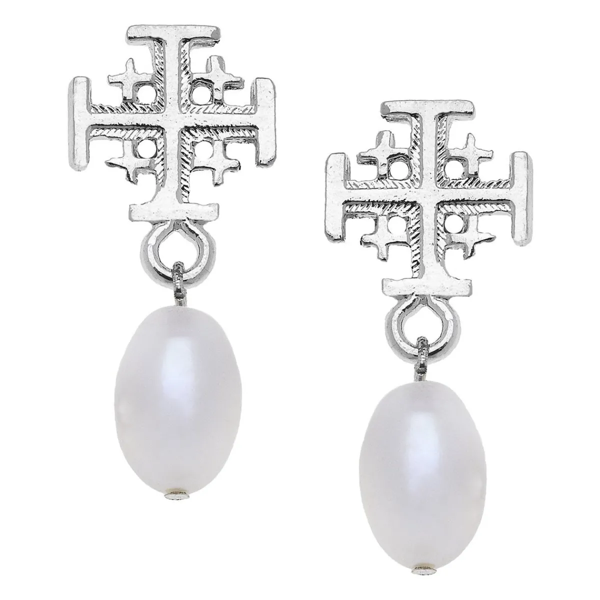 Jerusalem Cross Drop Pearl Earrings|Susan Shaw Best