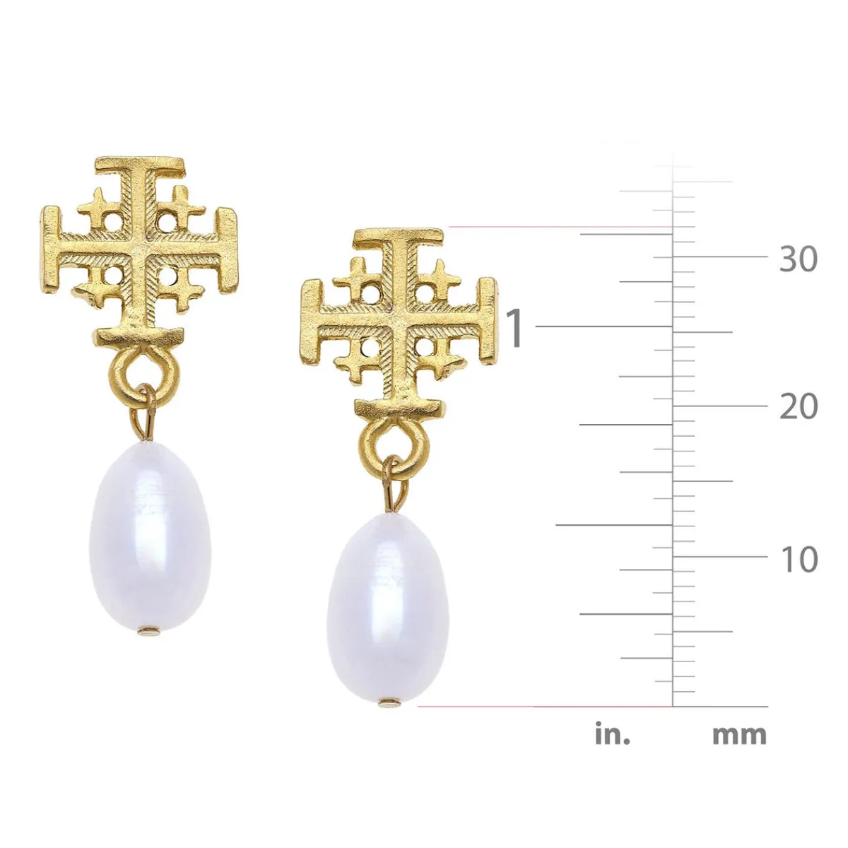 Jerusalem Cross Drop Pearl Earrings|Susan Shaw Best