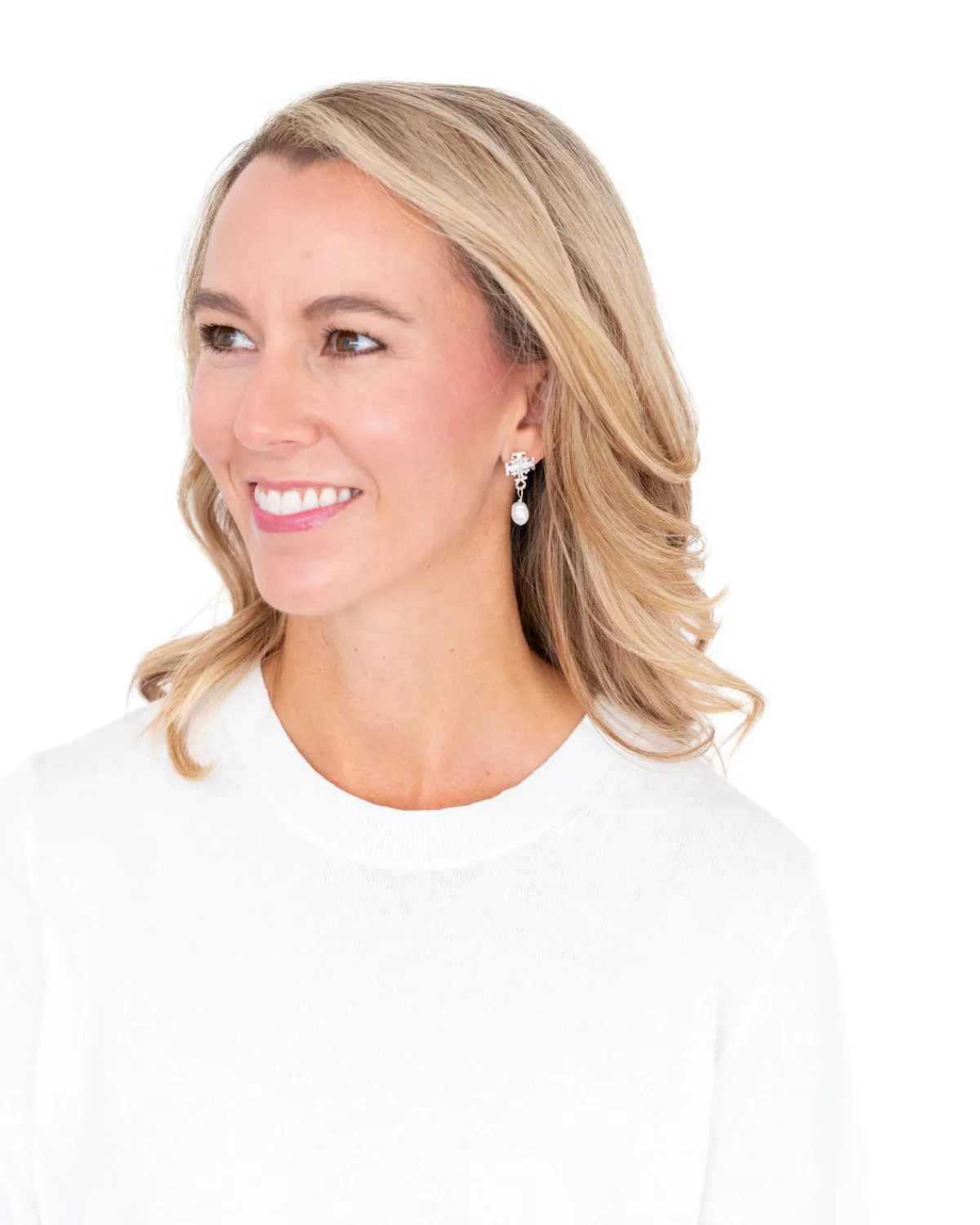 Jerusalem Cross Drop Pearl Earrings|Susan Shaw Best
