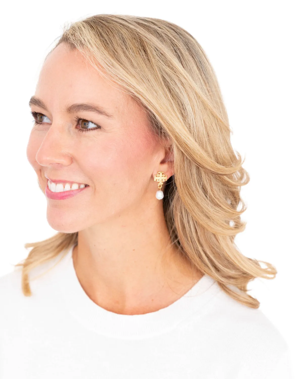 Jerusalem Cross Drop Pearl Earrings|Susan Shaw Best