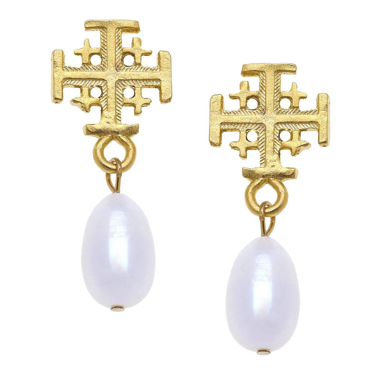 Jerusalem Cross Drop Pearl Earrings|Susan Shaw Best