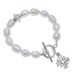 Jerusalem Cross Pearl Bracelet|Susan Shaw Clearance