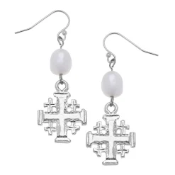 Jerusalem Cross Pearl Drop Earrings|Susan Shaw Clearance