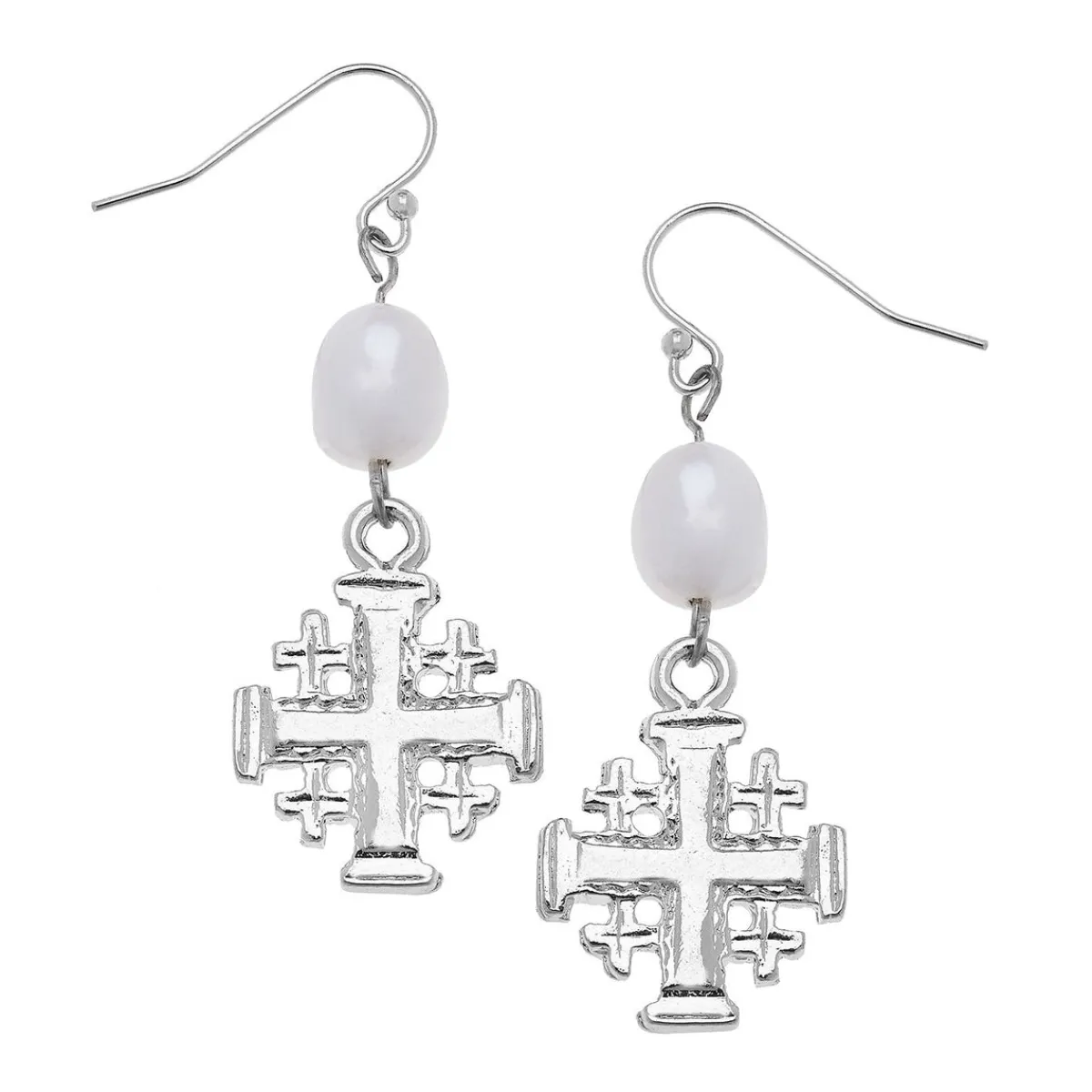 Jerusalem Cross Pearl Drop Earrings|Susan Shaw Clearance