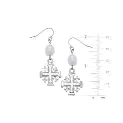 Jerusalem Cross Pearl Drop Earrings|Susan Shaw Clearance