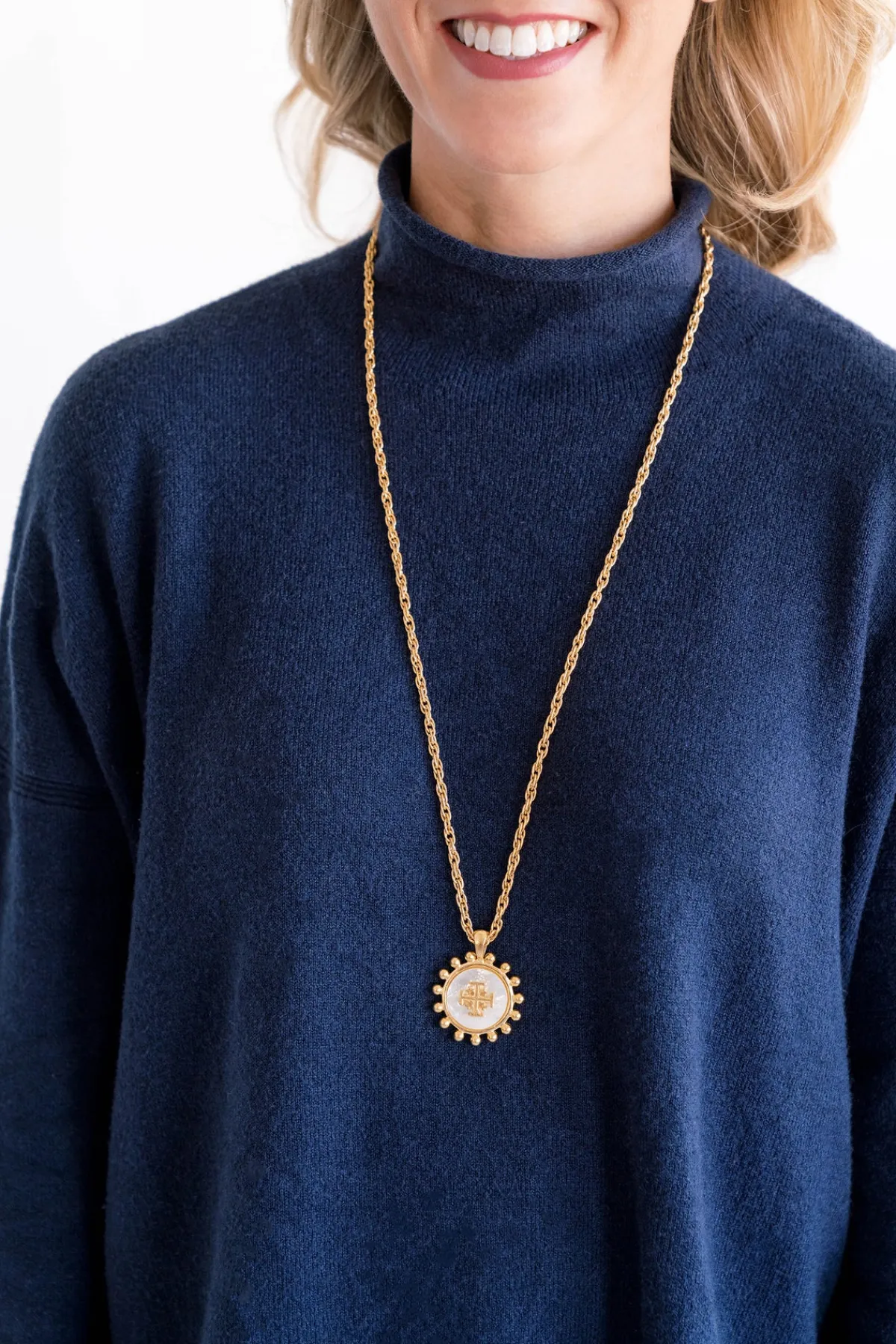 Long Mother of Pearl Jerusalem Cross Necklace|Susan Shaw