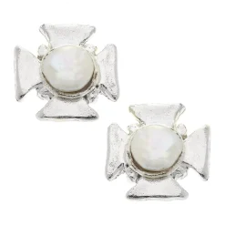 Maltese Cross Pearl Studs|Susan Shaw Clearance