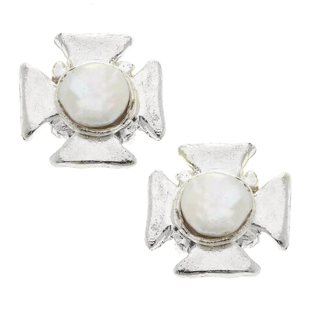 Maltese Cross Pearl Studs|Susan Shaw Clearance