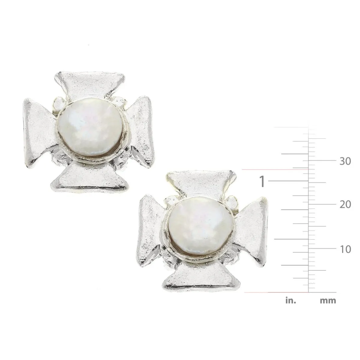 Maltese Cross Pearl Studs|Susan Shaw Clearance