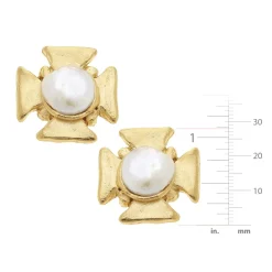 Maltese Cross Pearl Studs|Susan Shaw Clearance