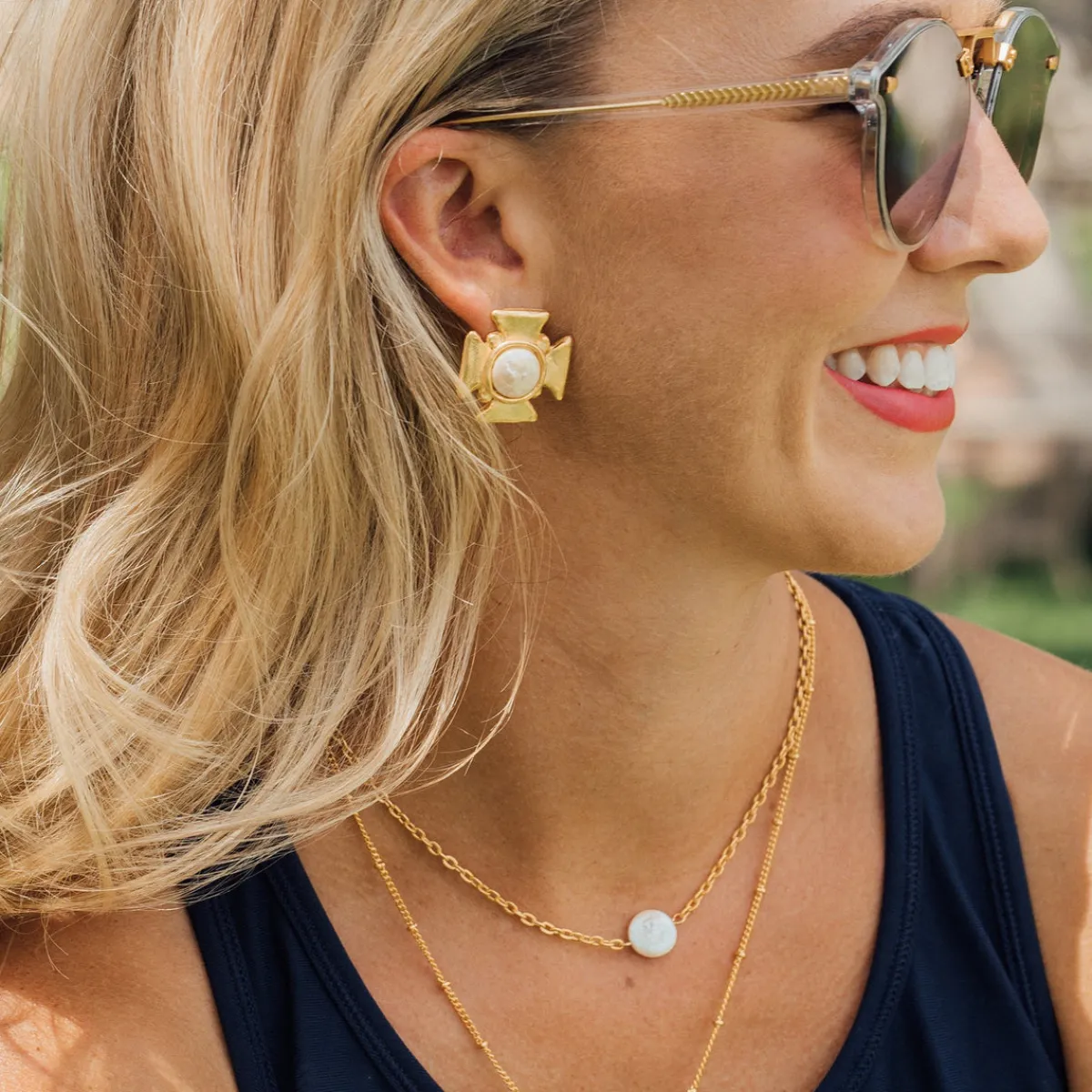 Maltese Cross Pearl Studs|Susan Shaw Clearance