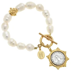 Mixed Metal Bee Coin Pearl Bracelet|Susan Shaw New