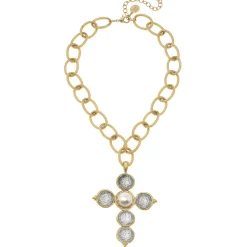 Mixed Metal Coin Cross Necklace|Susan Shaw Hot