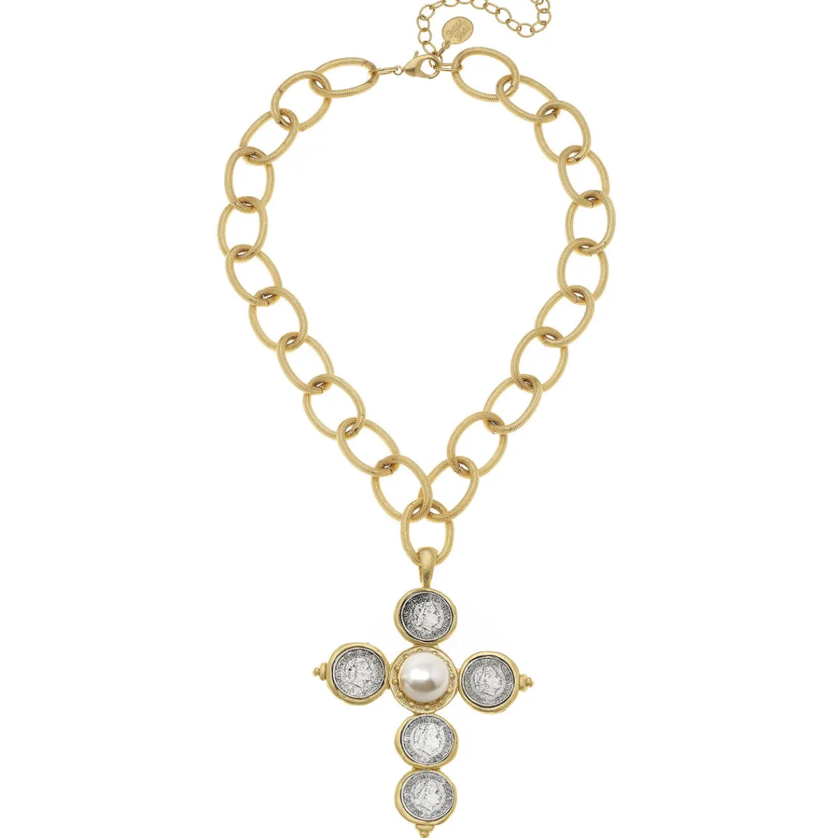 Mixed Metal Coin Cross Necklace|Susan Shaw Hot