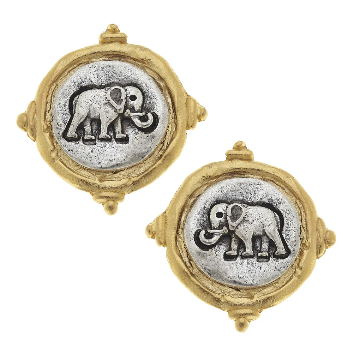 Mixed Metal Elephant Intaglio Studs|Susan Shaw Outlet