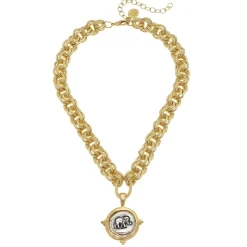 Mixed Metal Elephant Intaglio Necklace|Susan Shaw Sale