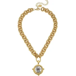 Mixed Metal Fleur-De-Lis Intaglio Necklace|Susan Shaw Online