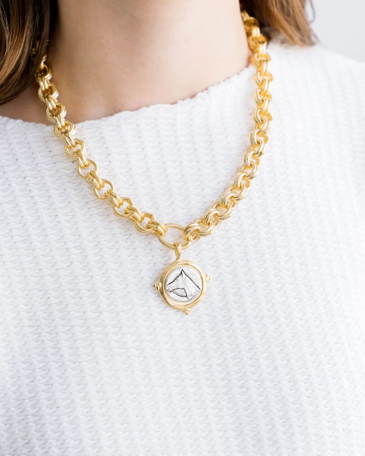 Mixed Metal Horse Head Necklace|Susan Shaw Hot
