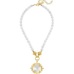 Mother of Pearl Cross Pearl Necklace|Susan Shaw Best
