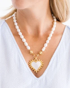 Mother of Pearl Heart Pearl Necklace|Susan Shaw Clearance