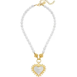 Mother of Pearl Heart Pearl Necklace|Susan Shaw Clearance