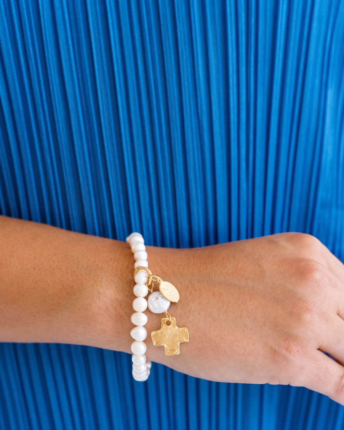 Pearl Cross Stretch Bracelet|Susan Shaw Online