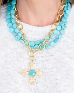 Quad Cross on Multi-Strand Turquoise Necklace|Susan Shaw Clearance