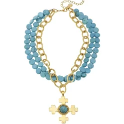 Quad Cross on Multi-Strand Turquoise Necklace|Susan Shaw Clearance